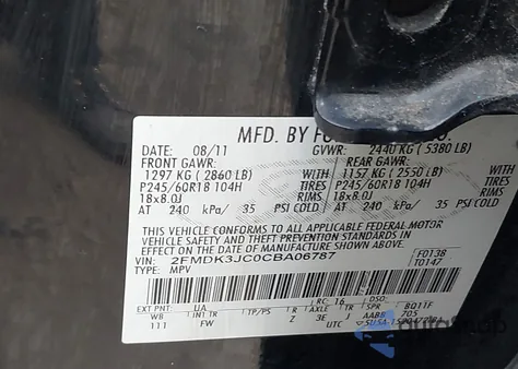 2012 Ford Edge Sel из США, поврежденный, VIN 2FMDK3JC0CBA06787